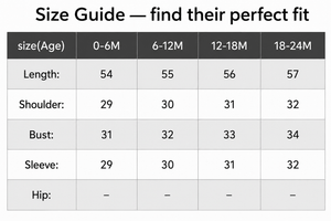 Nooki Pumpkin Onesie size chart