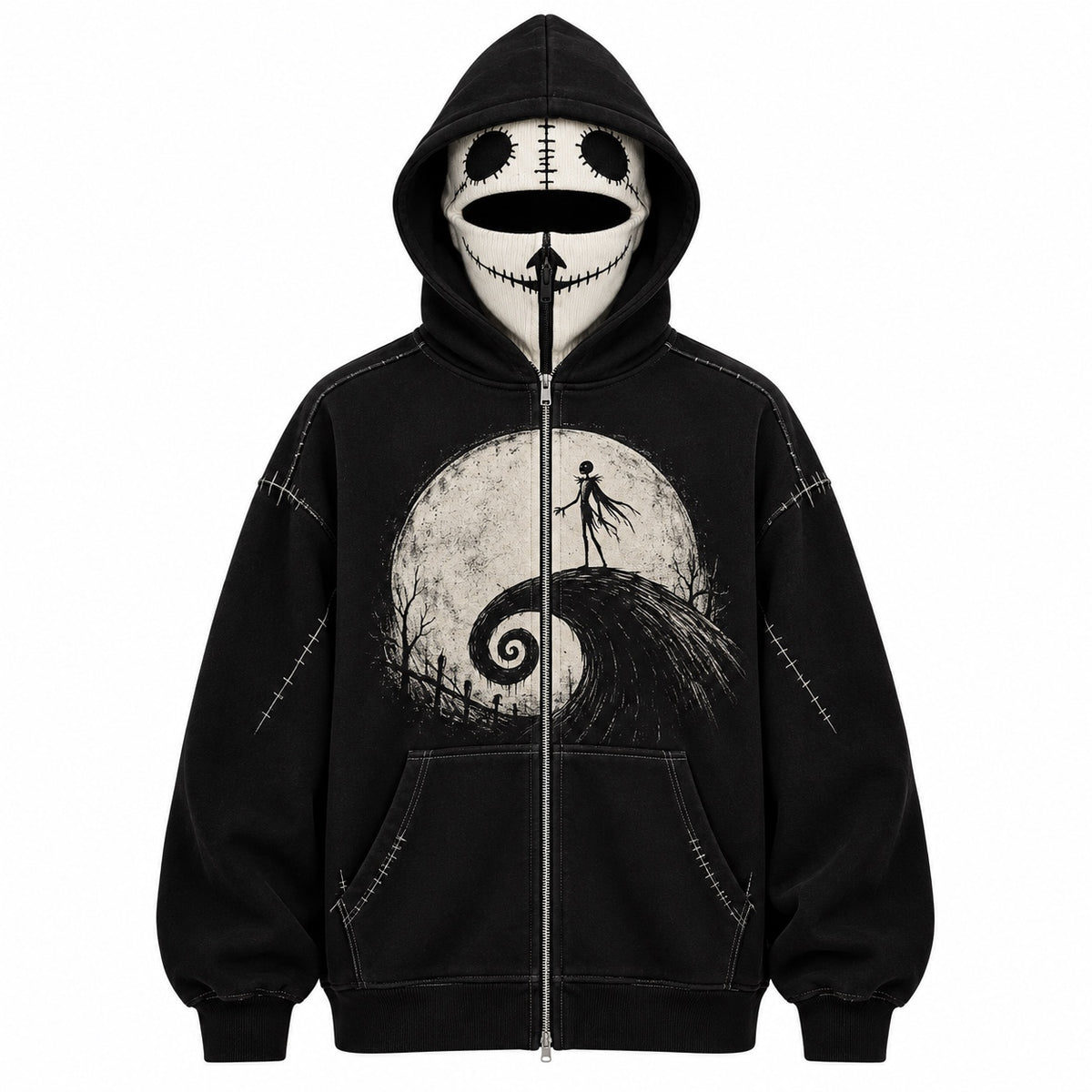 Nightmare Hoodie with moon and spiral hill front print